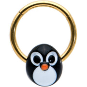 16G 3/8 Gold Tone Round Penguin Face Holiday Hinged Segment Ring