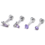 16G 5/16 Purple Gem Insect Oval Labret Monroe Tragus Set of 4