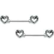 14G 9/16 Clear Gem Open Heart Valentine Barbell Nipple Ring Set