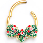 16G 3/8 Gold Tone Festive Holly Sprigs Hinged Segment Ring