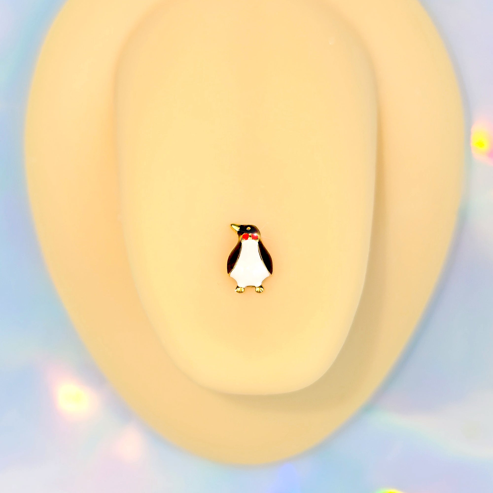 Gold Tone Bow Tie Penguin Barbell Tongue Ring