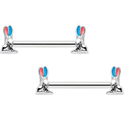 14G 9/16 Easter Bunny Blue Red Ears Barbell Nipple Ring Set