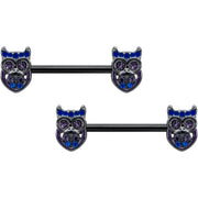 14G 9/16 Purple Blue Gem Black Opulent Owl Barbell Nipple Ring Set