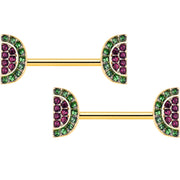 14G 9/16 Pink Gem Gold Hue Watermelon Yum Barbell Nipple Ring Set