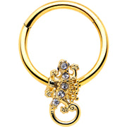 16G 3/8 Clear Gem Gold Tone Luscious Lizard Hinged Segment Ring