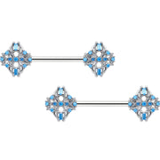 14G 9/16 Blue CZ Gem Opulent Cross Barbell Nipple Ring Set
