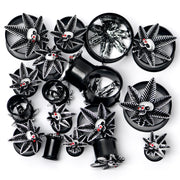 Red Gem Black Pot Leaf Skull Tunnel Plug Set