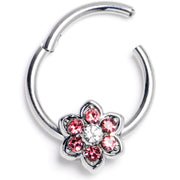 16G 3/8 Pink Radiant Blossom Flower Hinged Segment Ring