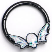 16G 3/8 Black Winged Skull Glitter Hinged Segment Ring