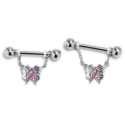 14G 9/16 Butterfly Beauty In Flight Chain Dangle Nipple Ring Set