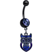 Blue Gem Black Opulent Owl Dangle Belly Ring