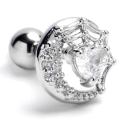 16G 1/4 Clear Gem Heart Moon Web Cartilage Tragus Earring