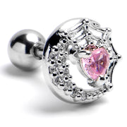 16G 1/4 Pink Gem Heart Moon Web Cartilage Tragus Earring