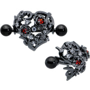 14G 9/16 Red Clear CZ Gem Black Floral Heart Nipple Shield Set