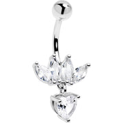 Clear Gem Quartet Heart Dangle Belly Ring