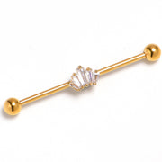 14G Clear CZ Gem Gold Tone Regal Rectangles Industrial Barbell 38mm