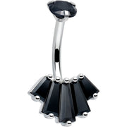 Black CZ Gem Regal Rectangles Internally Threaded Double Mount Belly Ring