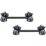 14G 9/16 Black Funky Skunk Barbell Nipple Ring Set