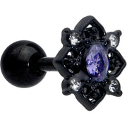 16G 1/4 Purple Gem Black Scrolling Hearts Cartilage Tragus Earring