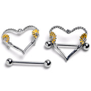 14G 9/16 Alluring Sparking Gem Floral Heart Nipple Shield Set