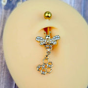 Clear Gem Gold Tone Lavish Butterfly Honeycomb Dangle Belly Ring