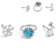 20G 1/4 Clear Gem Holiday Snowflakes Blue Nose Bone Hoop Set of 3