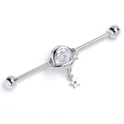 14G Clear Gem Starry Saturn Dangle Industrial Barbell 38mm