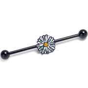 14G Black Pretty Daisy Flower Industrial Barbell 38mm