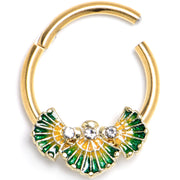 16G 3/8 Clear CZ Gem Gold Tone Glamour Fan Hinged Segment Ring