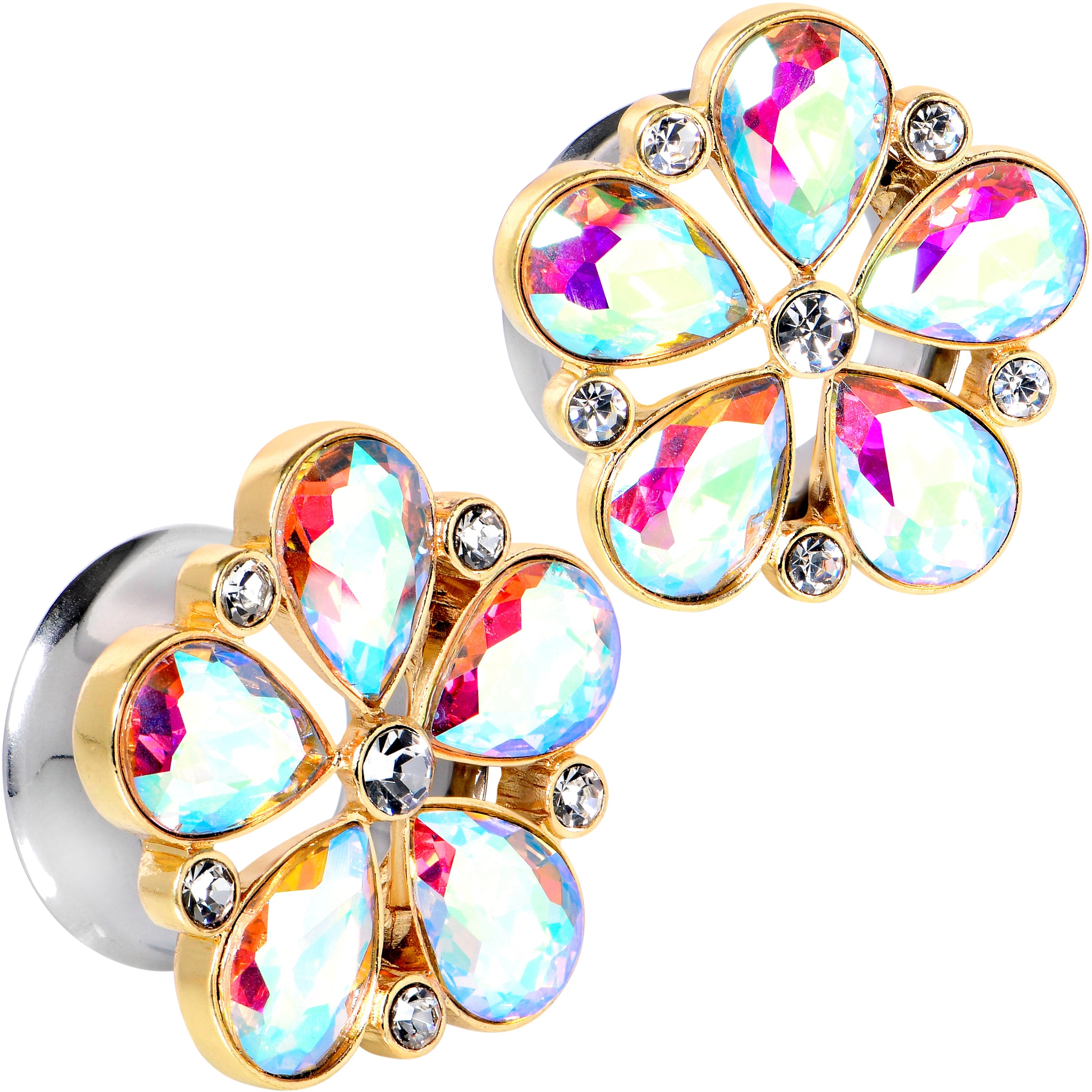 Gem Filigree Flower Fantasy Double Flare Plug Set Sizes 6mm to 25mm