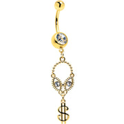 Clear Gem Gold Tone Seeing Money Dangle Belly Ring