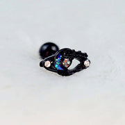 16G 1/4 Clear Gem Black Open Oval Cartilage Tragus Earring