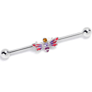 14G Yellow Purple Gem Dragonfly Stripe Industrial Barbell 38mm