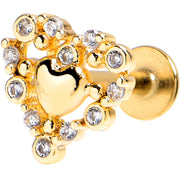 16G 1/4 Clear CZ Gem Gold Tone Heart Duo Labret Tragus