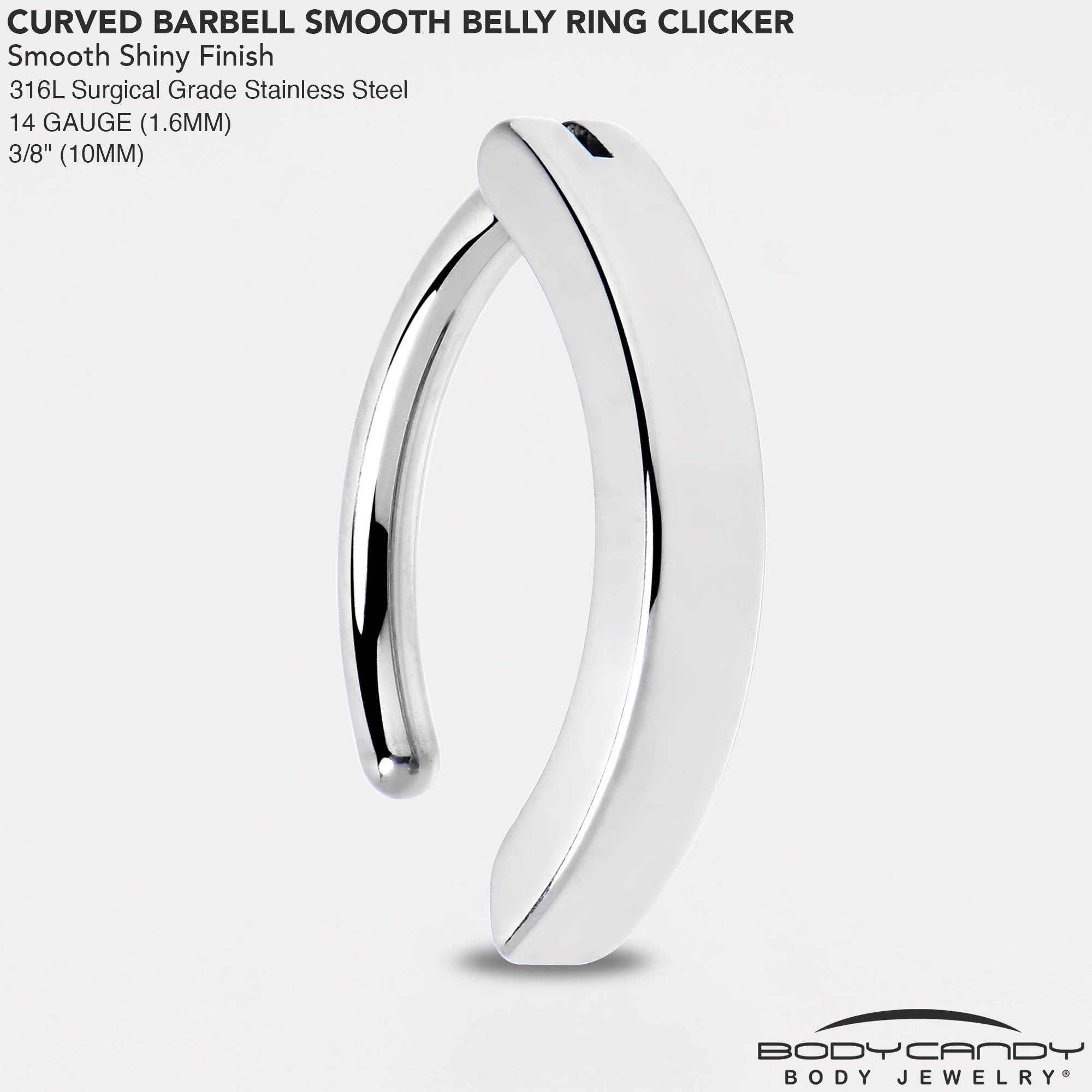 14G 3/8 316L Surgical Steel Smooth Style Hinged Hoop Belly Ring