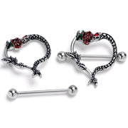 14G Serpentine Snake Flower Rose Heart Nipple Shield Set