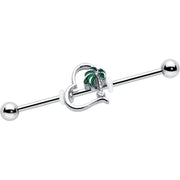 14G Clear Gem Palm Tree Love Heart Industrial Barbell 38mm