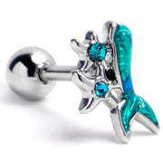 16G 1/4 Blue Gem Mermaid Tail Green Stars Cartilage Tragus Earring