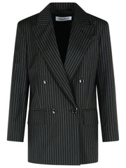 Max Mara 'Mattia' Black White Pinstriped Virgin Wool Blazer Women