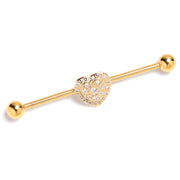 14G Clear Gem Gold Tone Ultra Luxe Heart Industrial Barbell 38mm