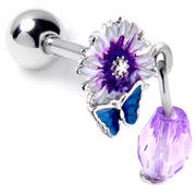 16G 1/4 Purple Gem Passion Flower Butterfly Cartilage Earring