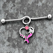 14G Pink Gem Mermaid Tail Stars Dangle Project Bar 38mm