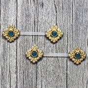 14G 9/16 Gem Bioplast Deco Age Barbell Nipple Ring Set