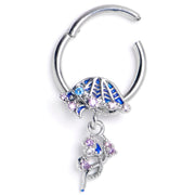 16G 3/8 Clear Blue Gem Jellyfish Blue Hinged Segment Ring