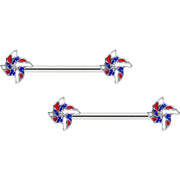 14G 9/16 Patriotic Pinwheel Barbell Nipple Ring Set