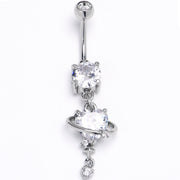 Clear Gem Round Celestial Starry Heart Dangle Belly Ring