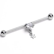 14G Clear Gem Starry Heart Dangle Industrial Barbell 38mm