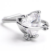 20G 1/4 Clear CZ Gem Heart Saturn L Shape Nose Ring
