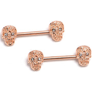 14G 9/16 Rose Gold  316L Steel Skulls with Titanium Barbell Nipple Rings