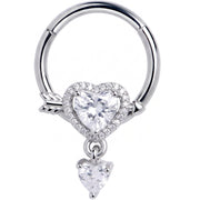 16G 3/8 Clear Gem Fusion of Love Arrow Heart Hinged Segment Ring